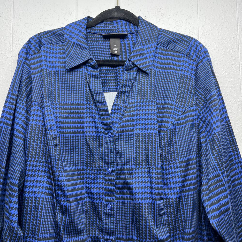 Lane Bryant Plaid Blue Shirt Womens 28 Career Business Casual Workwear Office - Picture 3 of 11